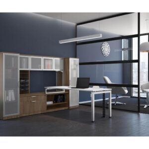 Elements Office Desk with Hutch Cabinet - Package 2-MO - Modern Walnut